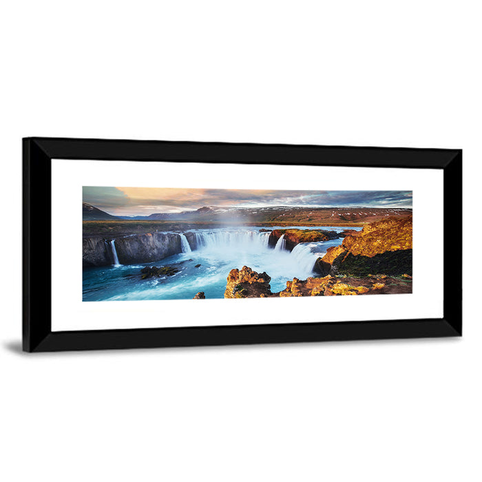 Godafoss Waterfall at Golden Hour Wall Art as a framed print