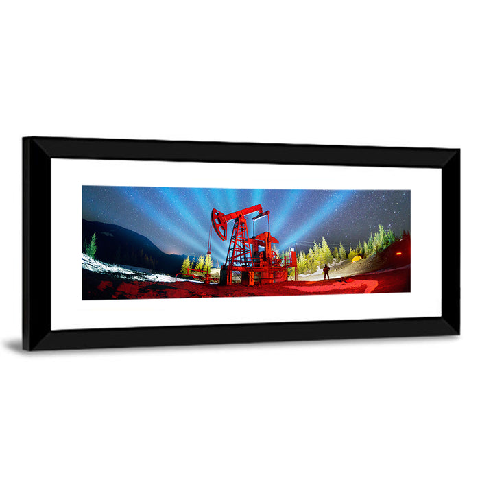 Starry Night Oil Pump Jack Wall Art as a framed print