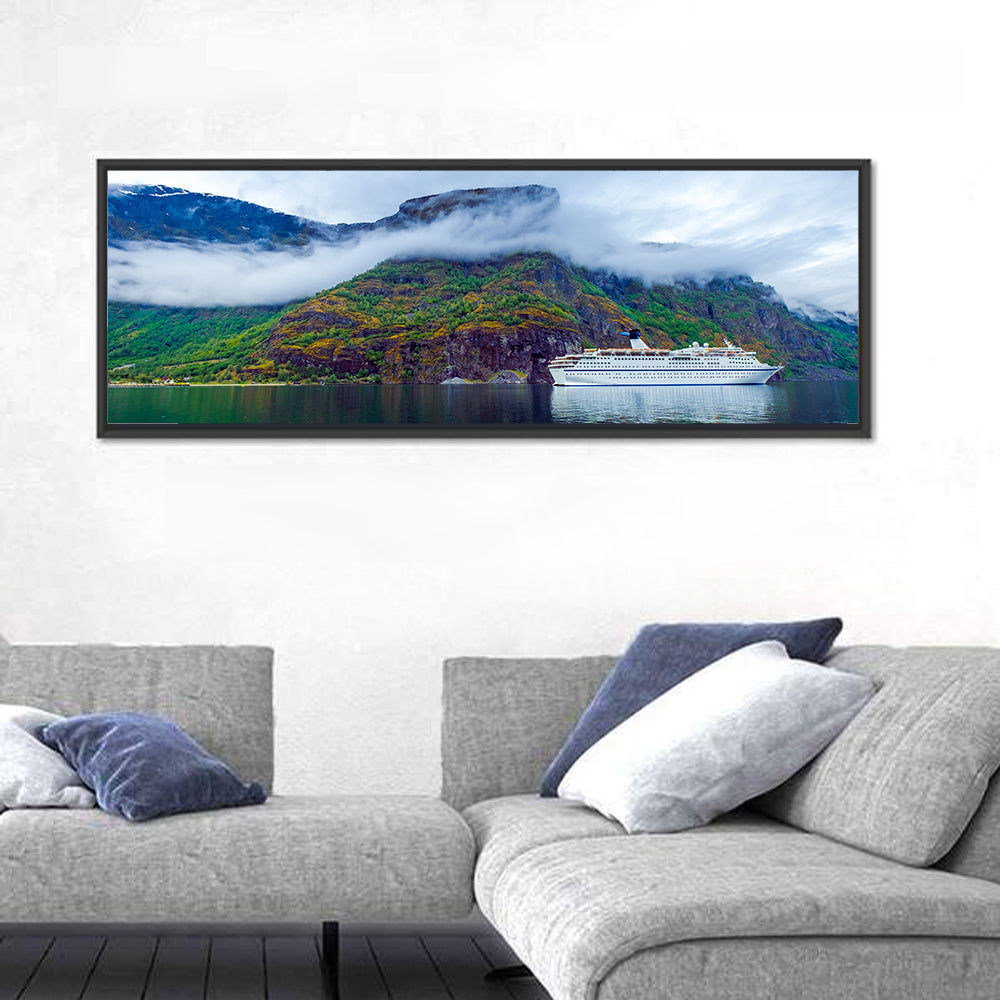 Cruise Ship on Hardanger Fjorden Wall Art in a room, panoramic