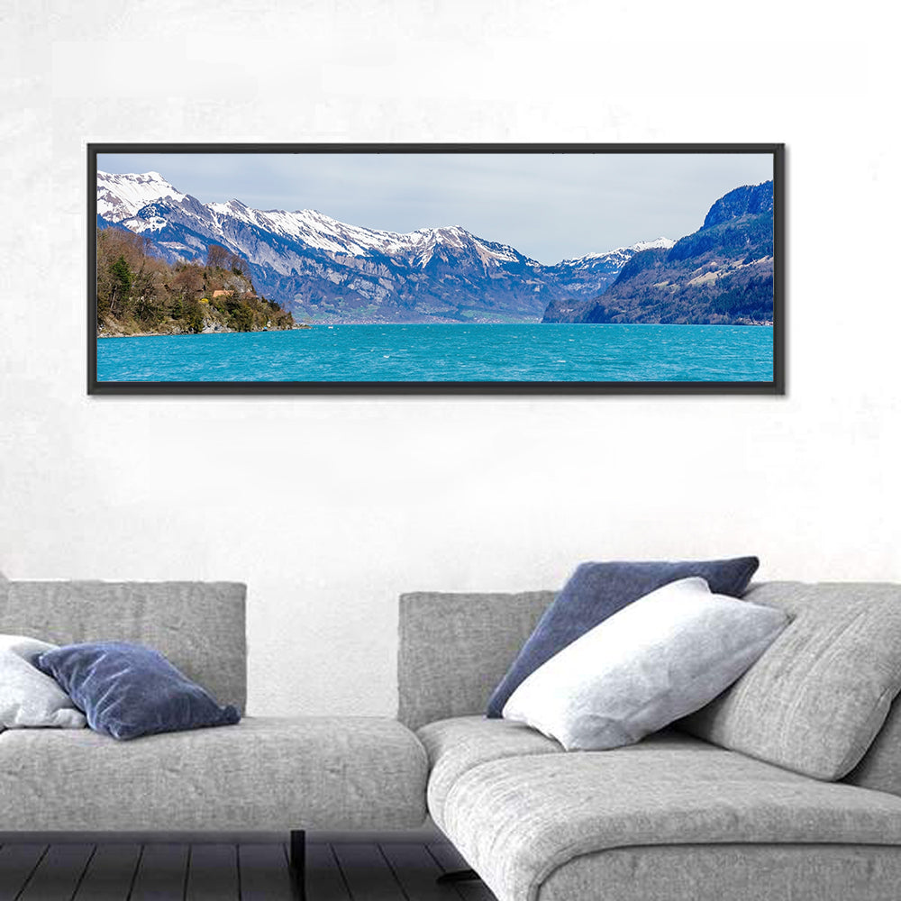 Lake Brienz Wall Art in a room, panoramic