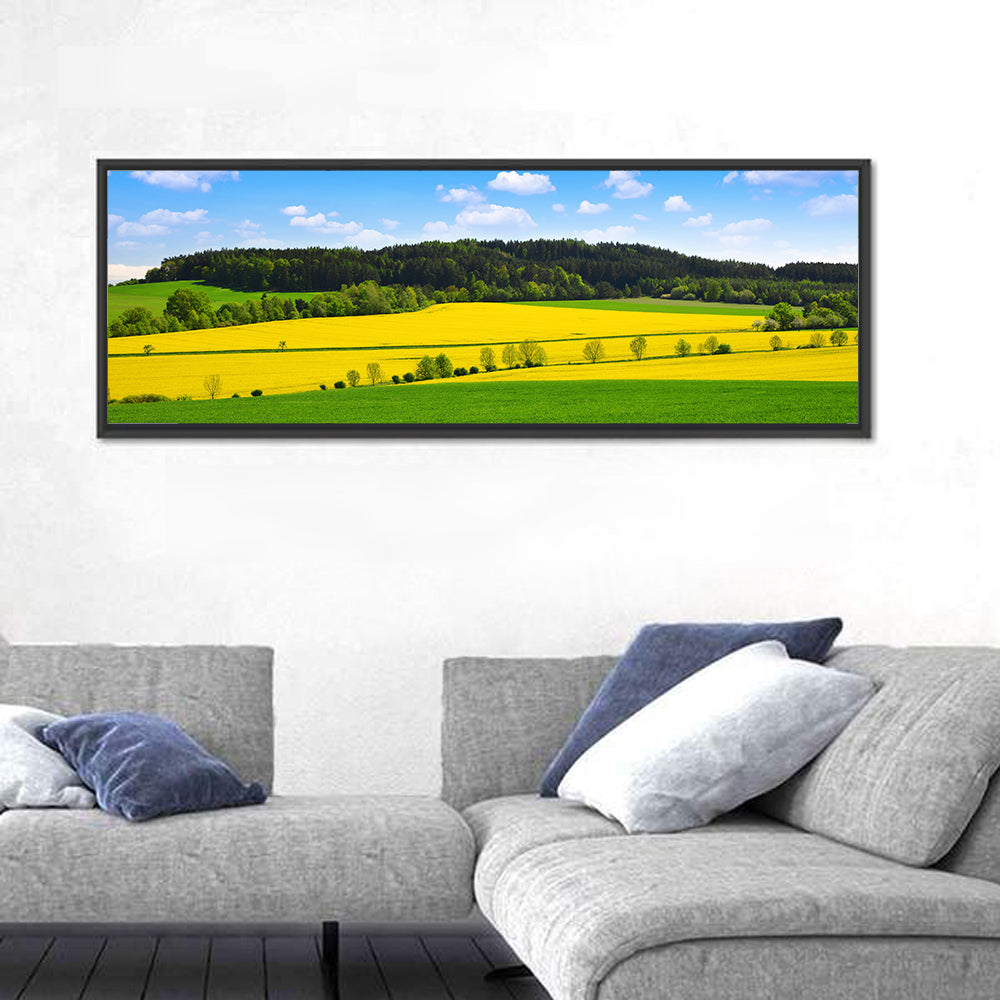Spring Czech Countryside Landscape Wall Art in a room, panoramic