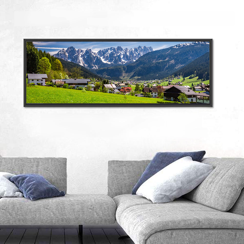 Gosau Village in Austrian Alps Wall Art in a room, panoramic