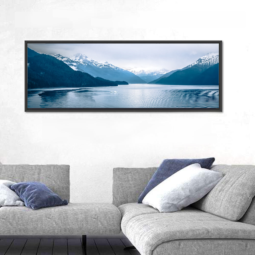 Tracy Arm Fjord Alaska Wall Art in a room, panoramic
