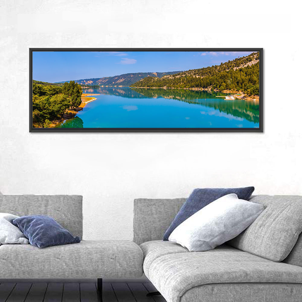 Lake Sainte Croix Du Verdon Wall Art in a room, panoramic
