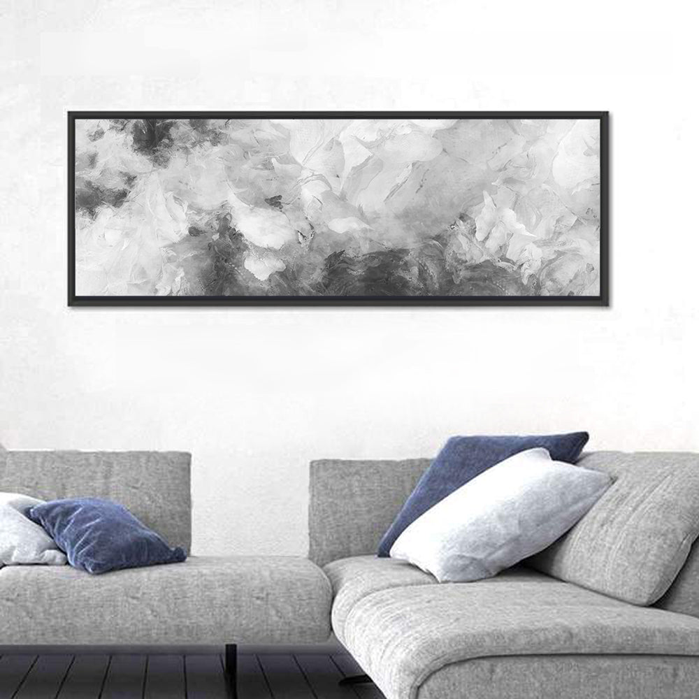 Monochrome Brushstroke Study Wall Art in a room, panoramic