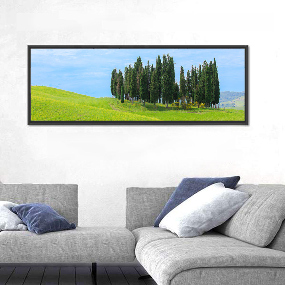 Tuscany Cypress Trees Wall Art in a room, panoramic