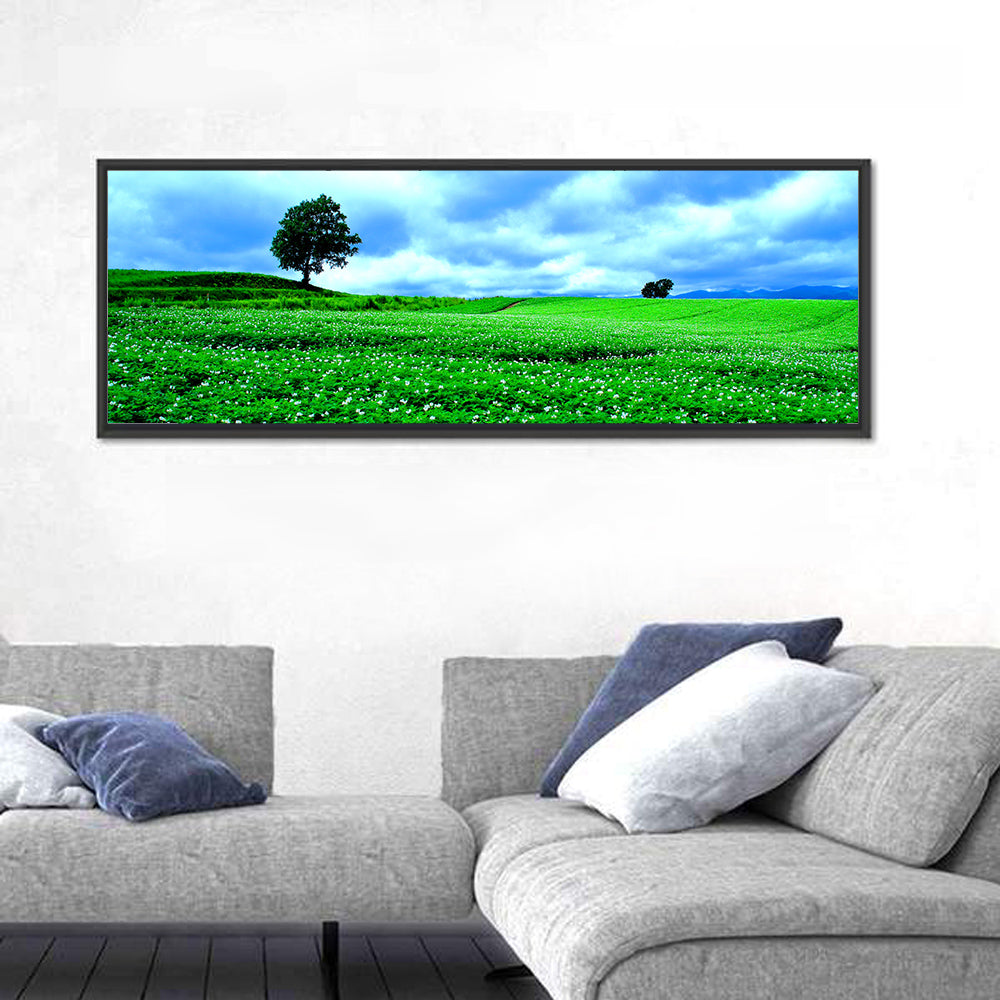 Biei Hill with Lone Tree, Hokkaido Wall Art in a room, panoramic