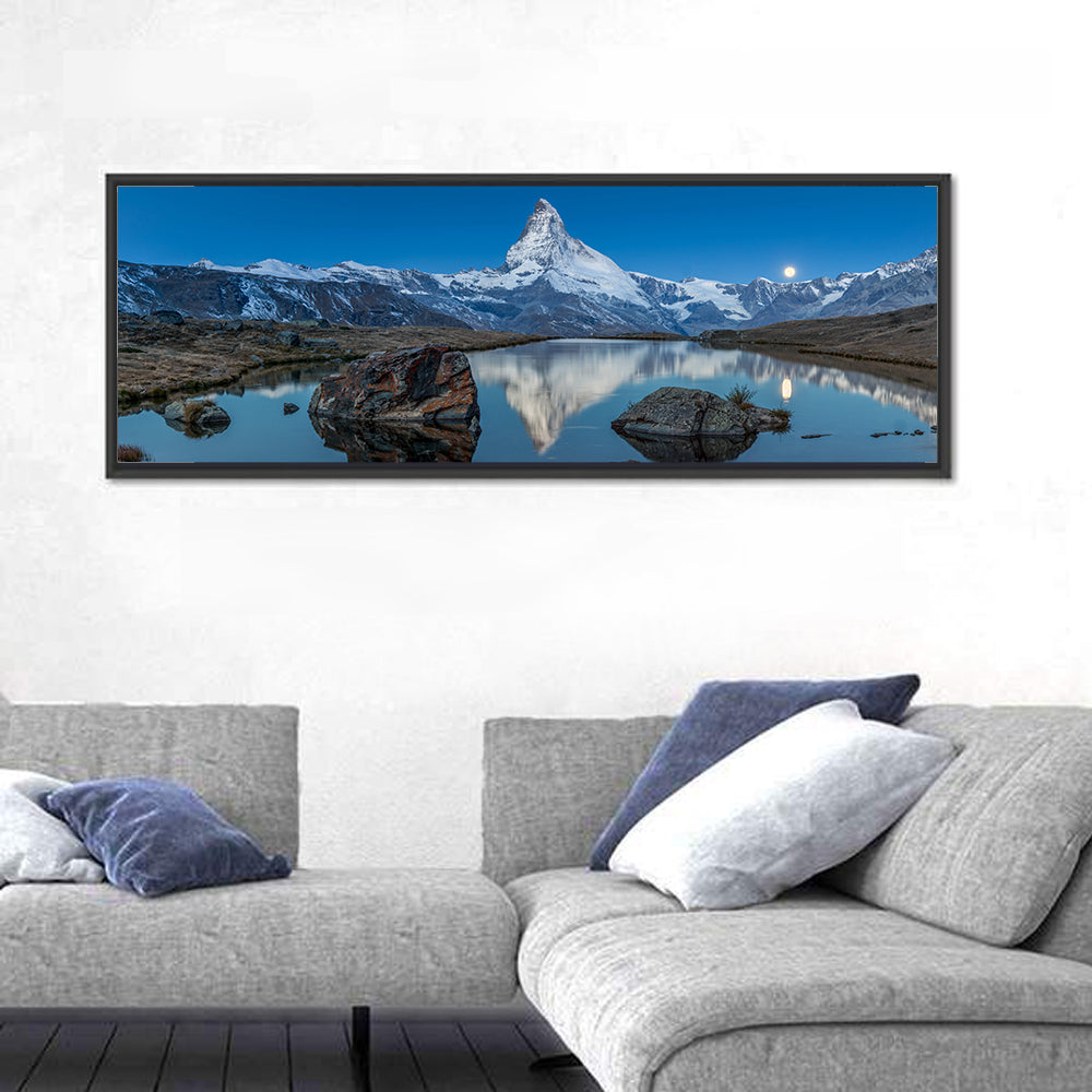 Matterhorn Sunset Over Stelli Lake Wall Art in a room, panoramic