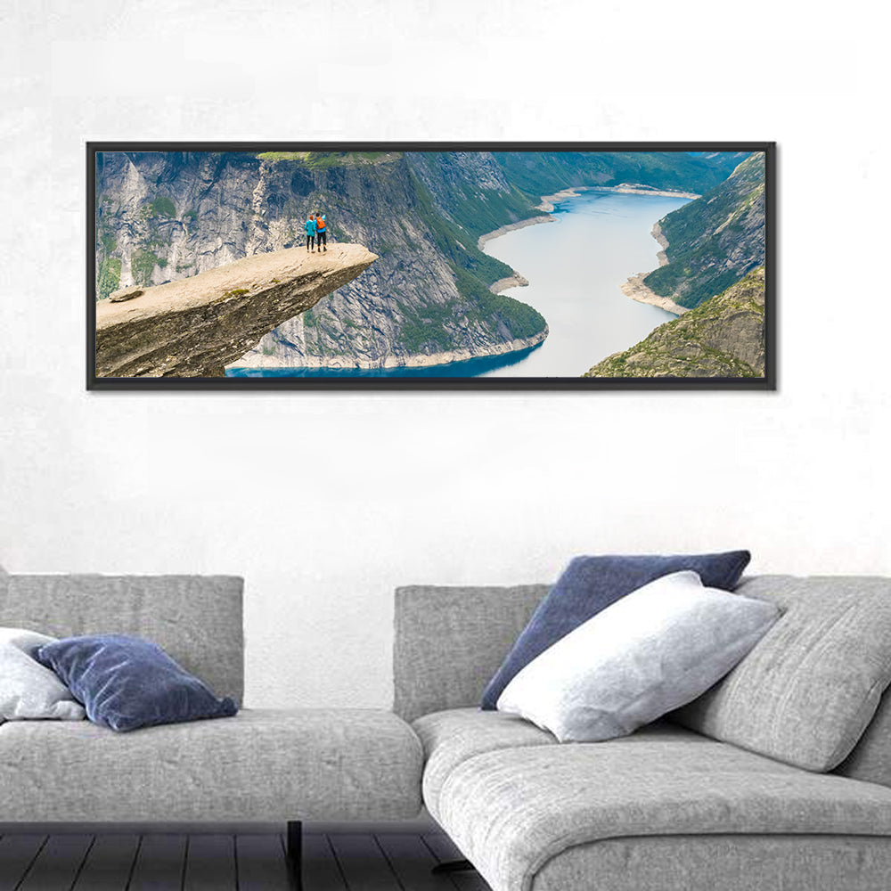 Trolltunga Rock Ledge, Odda Norway Wall Art in a room, panoramic