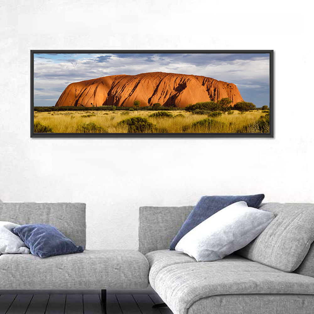 Uluru Red Sandstone Monolith Wall Art in a room, panoramic