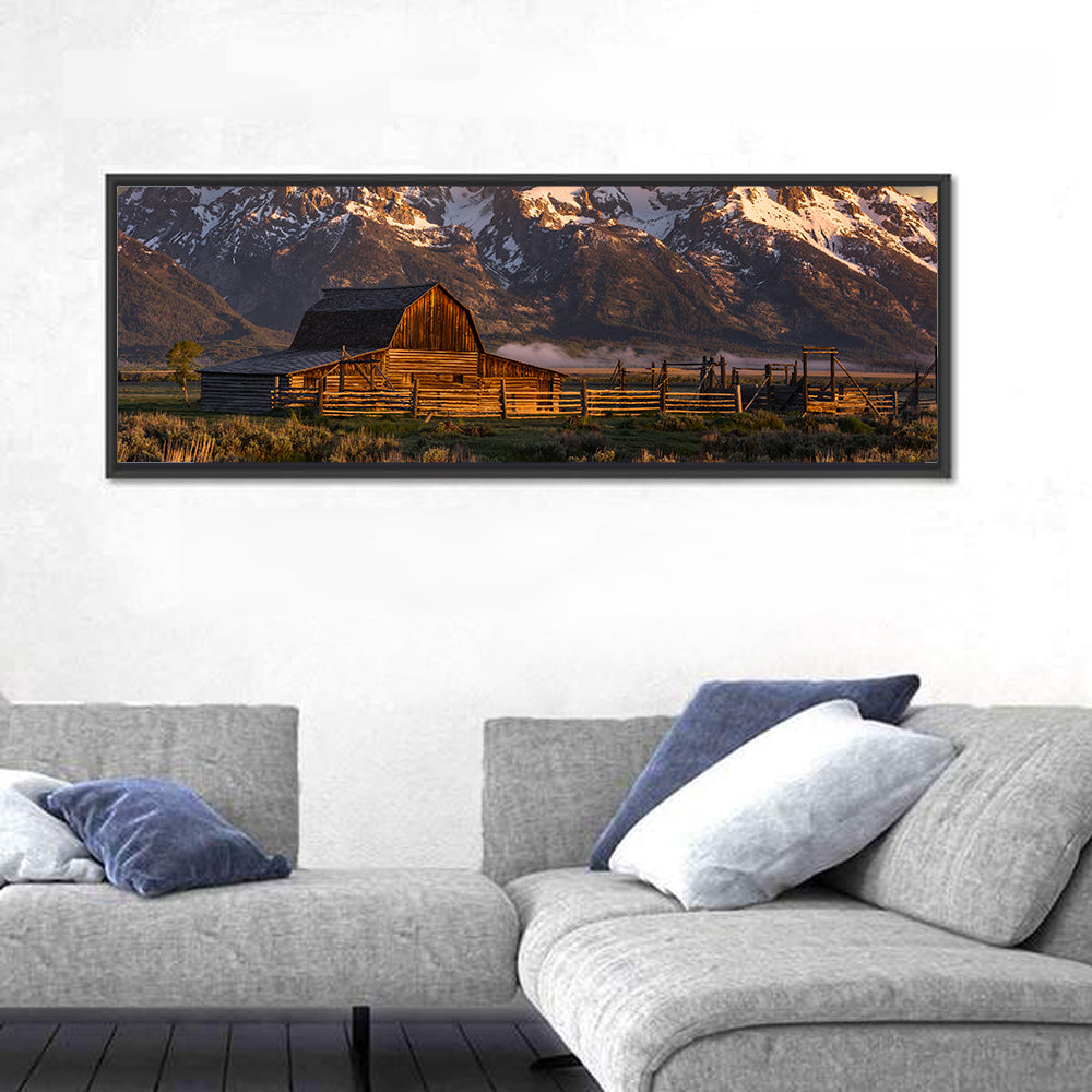 John Moulton Barn, Mormon Row Wall Art in a room, panoramic