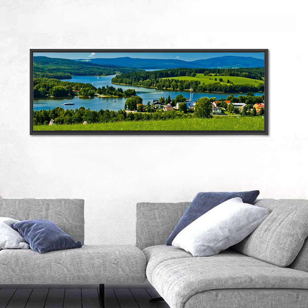 Frymburk Village Near Lipno Lake Wall Art in a room, panoramic