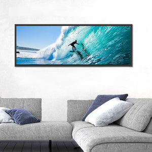 Surfing On Blue Ocean Wave Wall Art