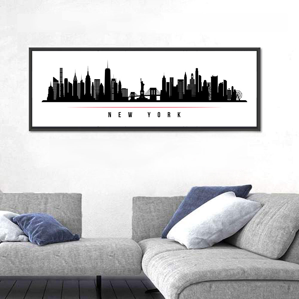 New York Skyline Silhouette Wall Art in a room, panoramic