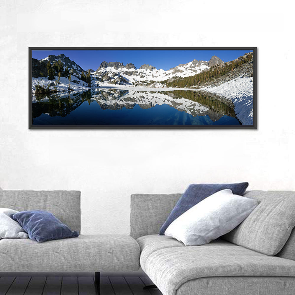 Mount Ritter Above Ediza Lake Wall Art in a room, panoramic