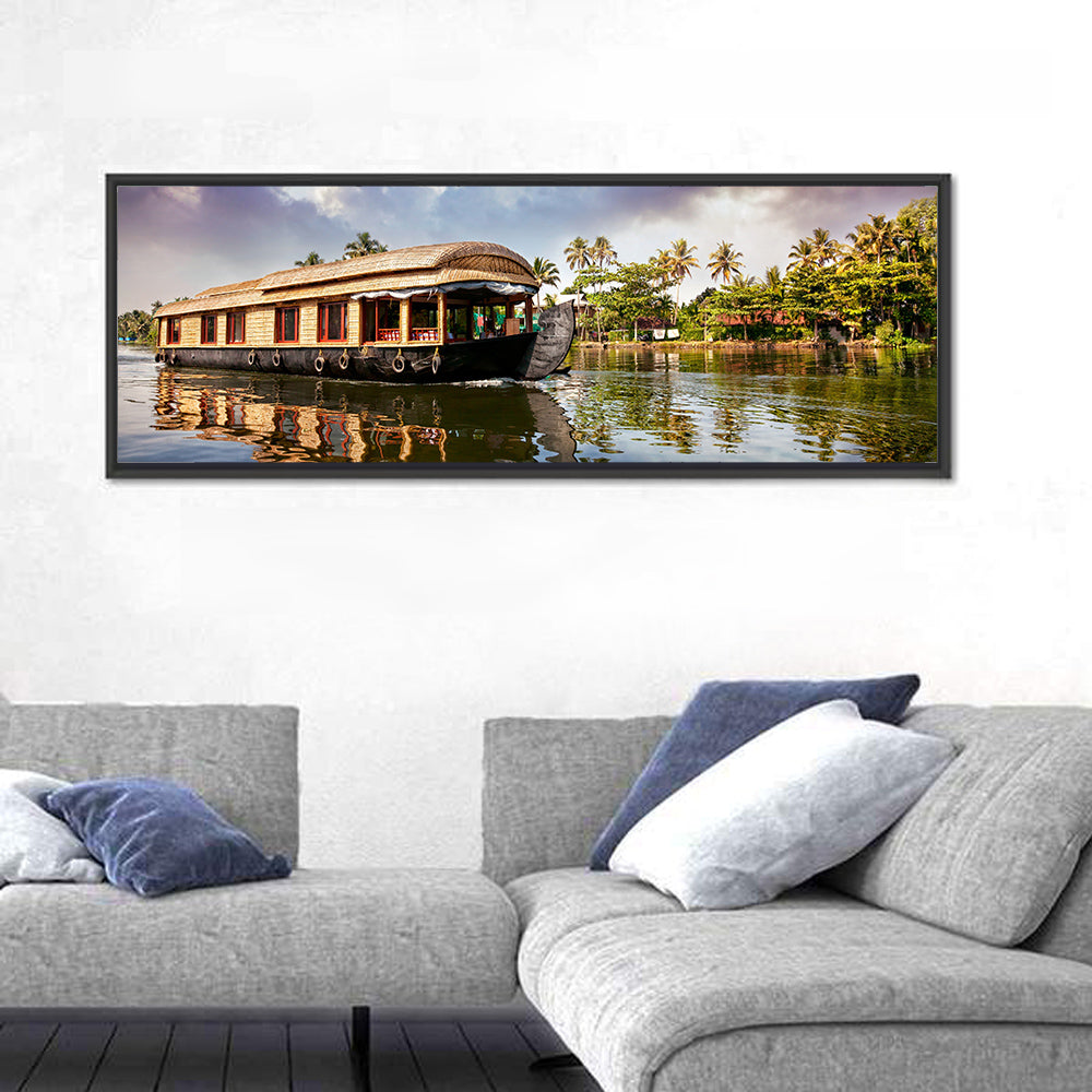 Alleppey Houseboat, Kerala Backwaters Wall Art in a room, panoramic