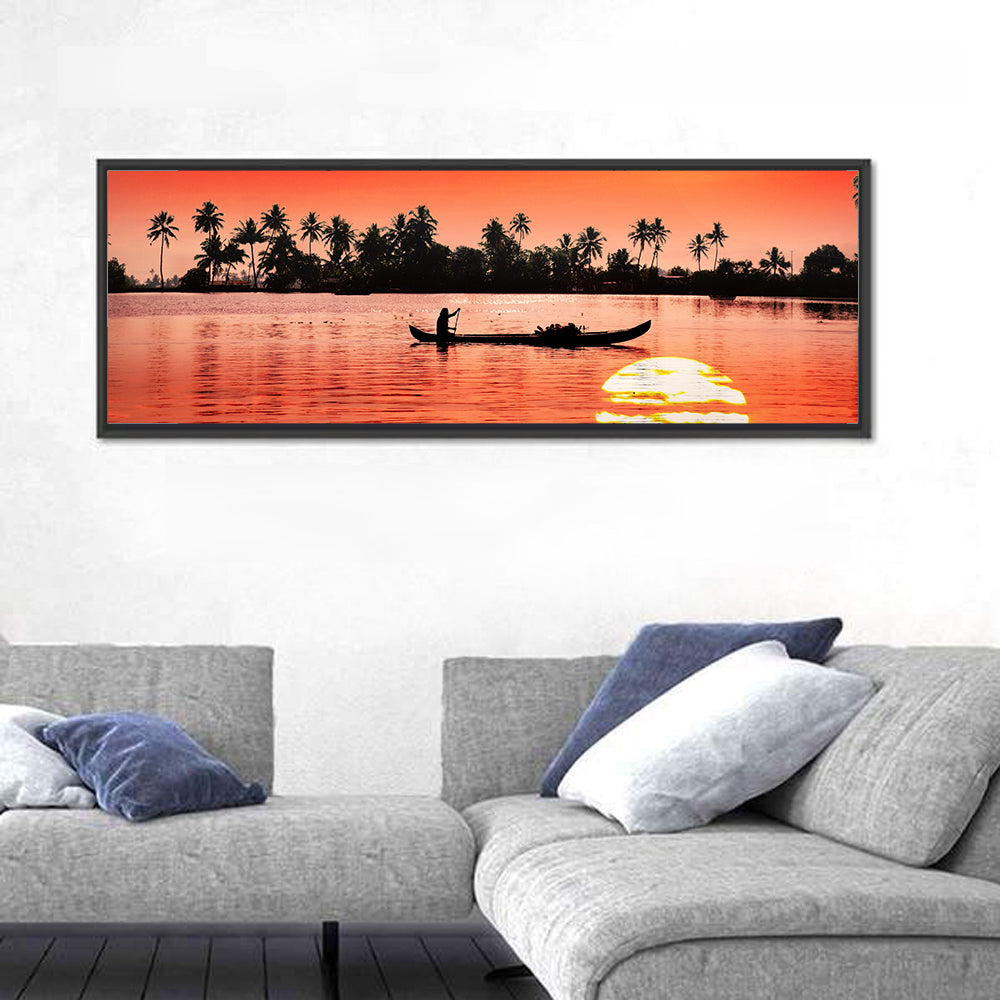 Silhouette Of Boat & Fisherman Wall Art