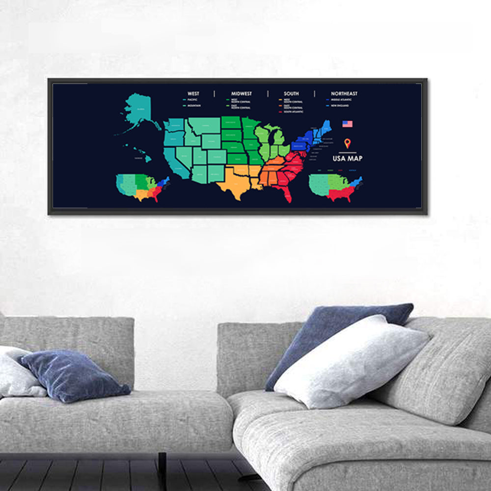 Detailed Map Of US Regions Wall Art