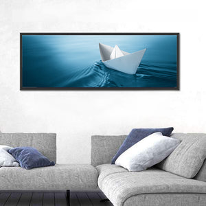 Paper Sailboat On Blue Water Wall Art