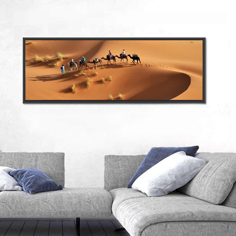 Morocco Sahara Caravan Wall Art in a room, panoramic