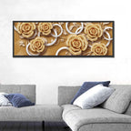 3d Golden Rose Floral Pattern Wall Art
