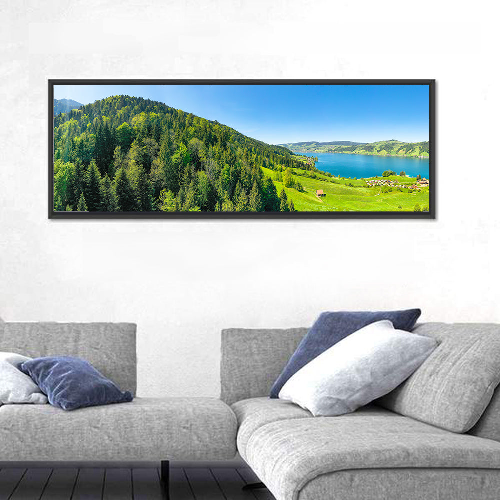 Aegerisee Lake, Switzerland Wall Art in a room, panoramic