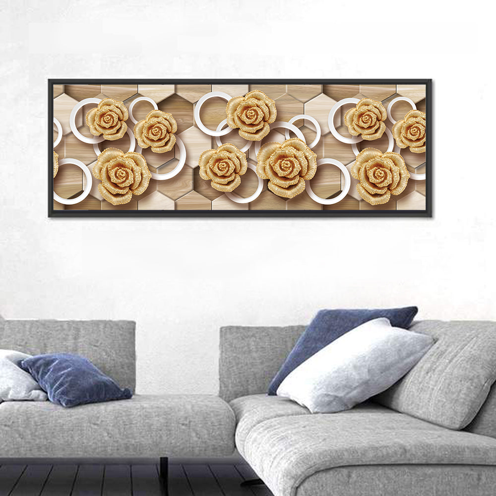 Gold Roses on Geometric Tiles Wall Art