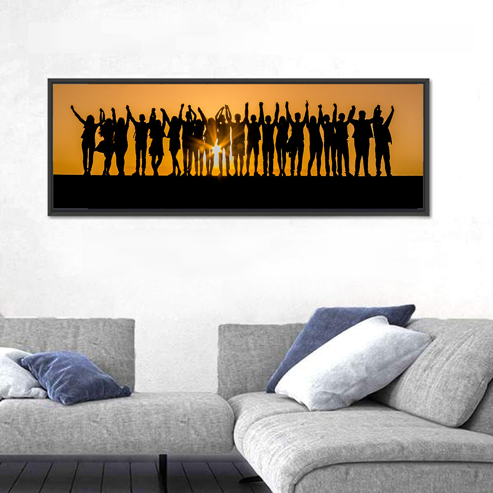 Children Silhouette Against Sunset Wall Art