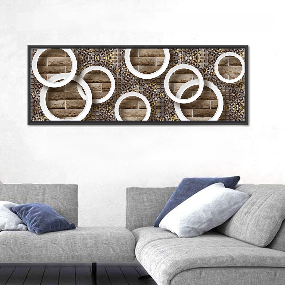 Flower Rings Over Brick and Tile Wall Art in a room, panoramic
