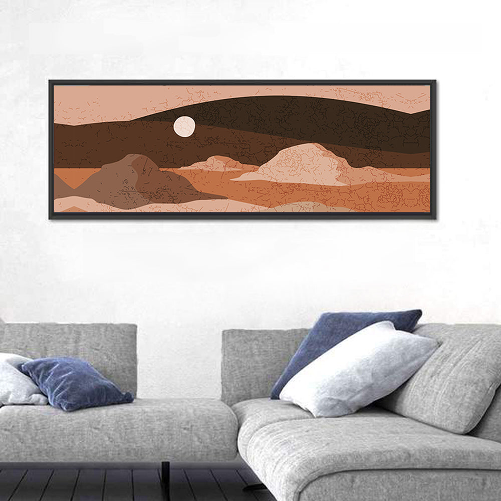 Moonlit Desert Dunes Wall Art in a room, panoramic