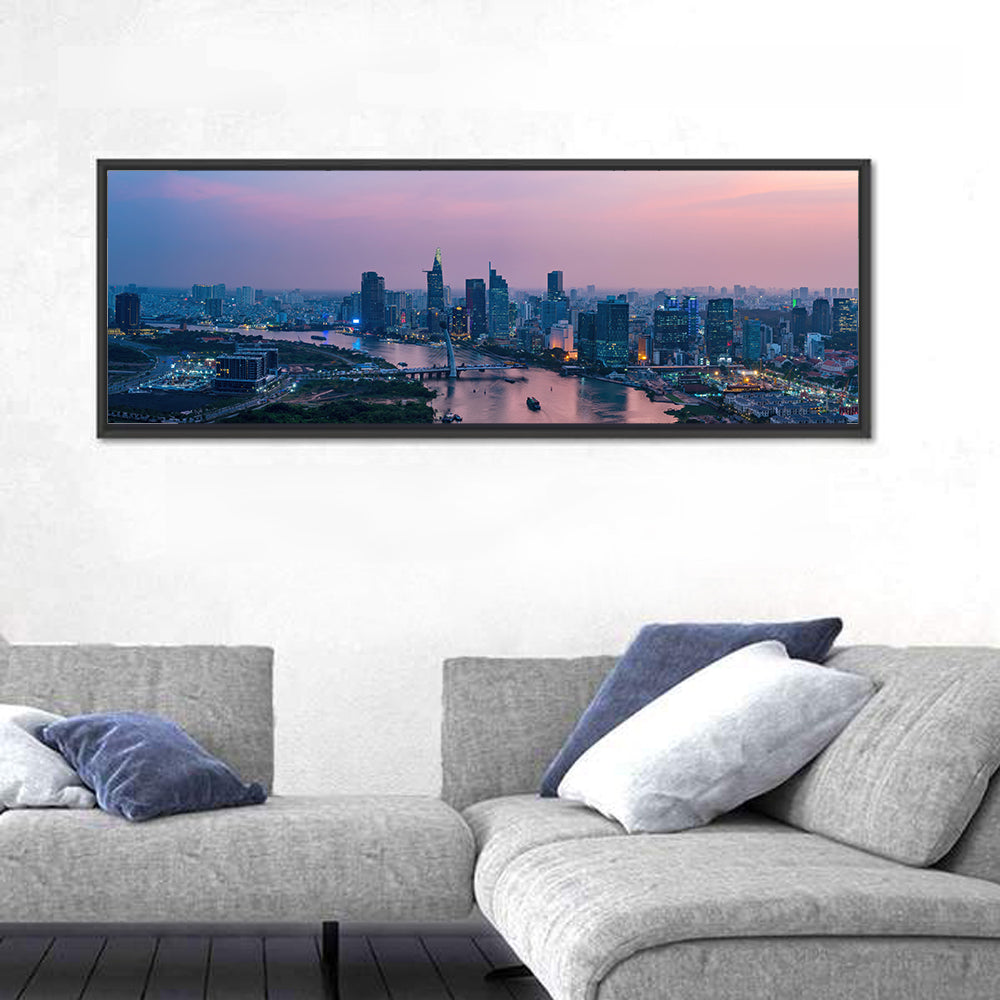Ho Chi Minh City Skyline at Dusk Wall Art in a room, panoramic