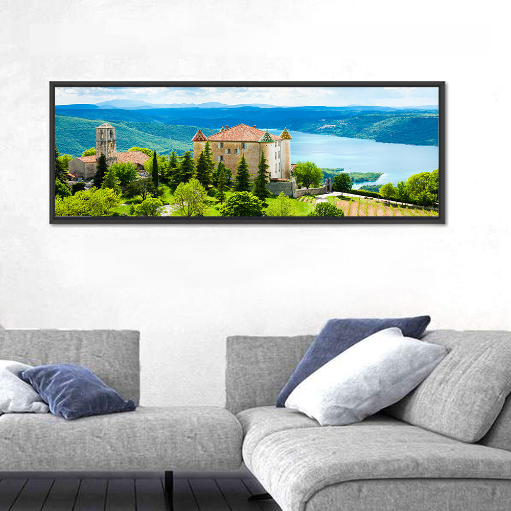 Château D'esparron and Village Church Wall Art in a room, panoramic