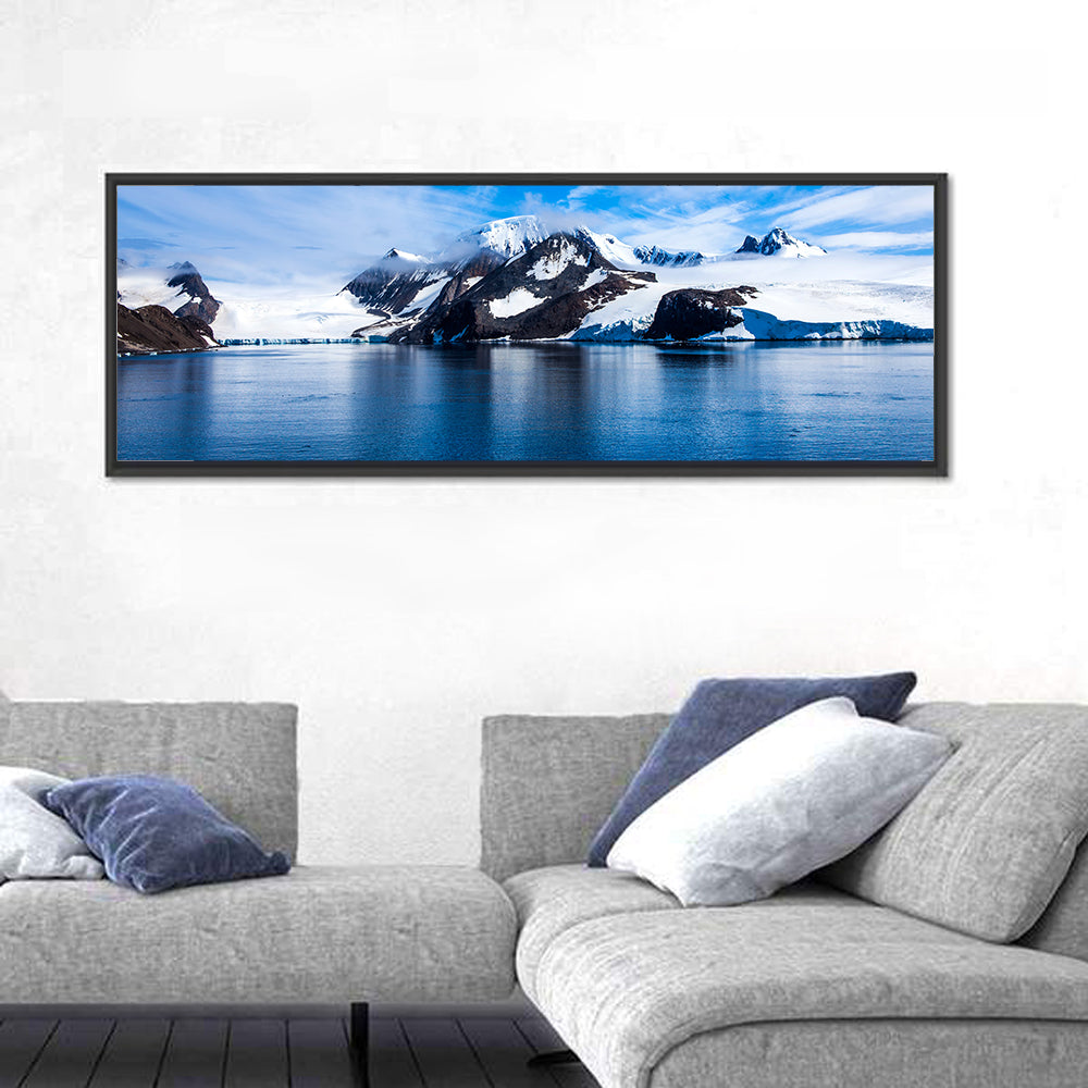 Antarctic Glacier Reflection Wall Art in a room, panoramic