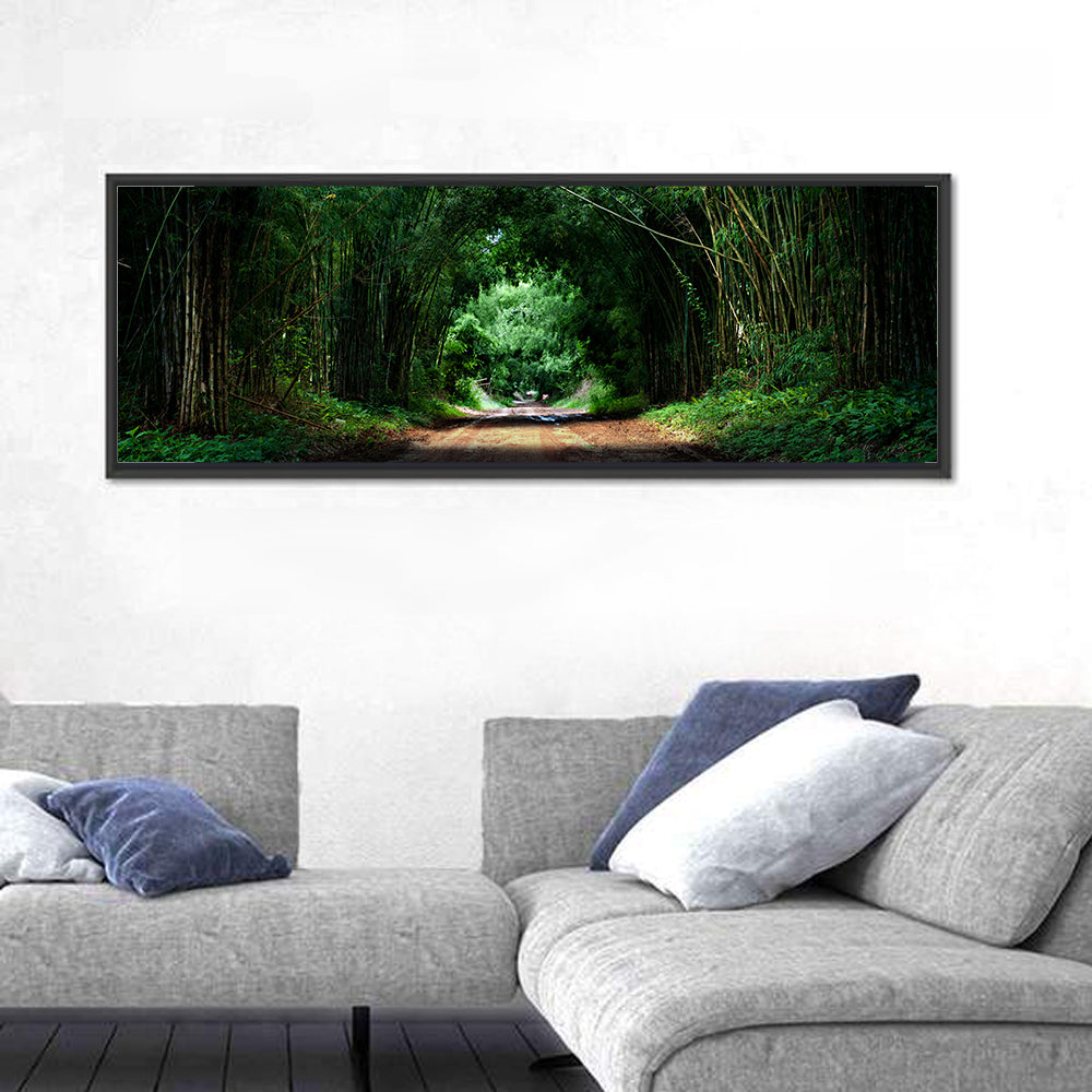 Bamboo Road in Kyoto Wall Art in a room, panoramic