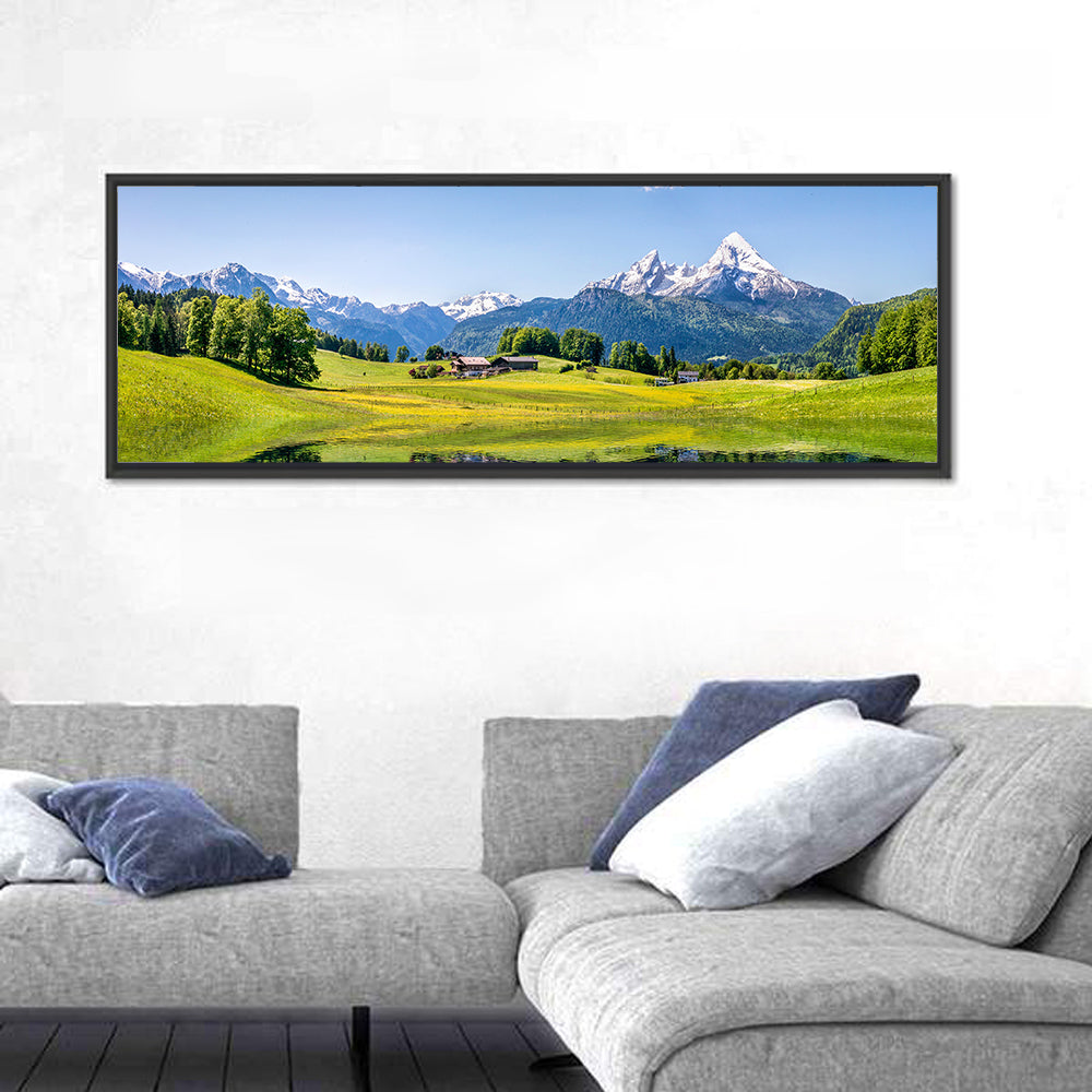 Watzmann Reflection at Ramsau Wall Art in a room, panoramic