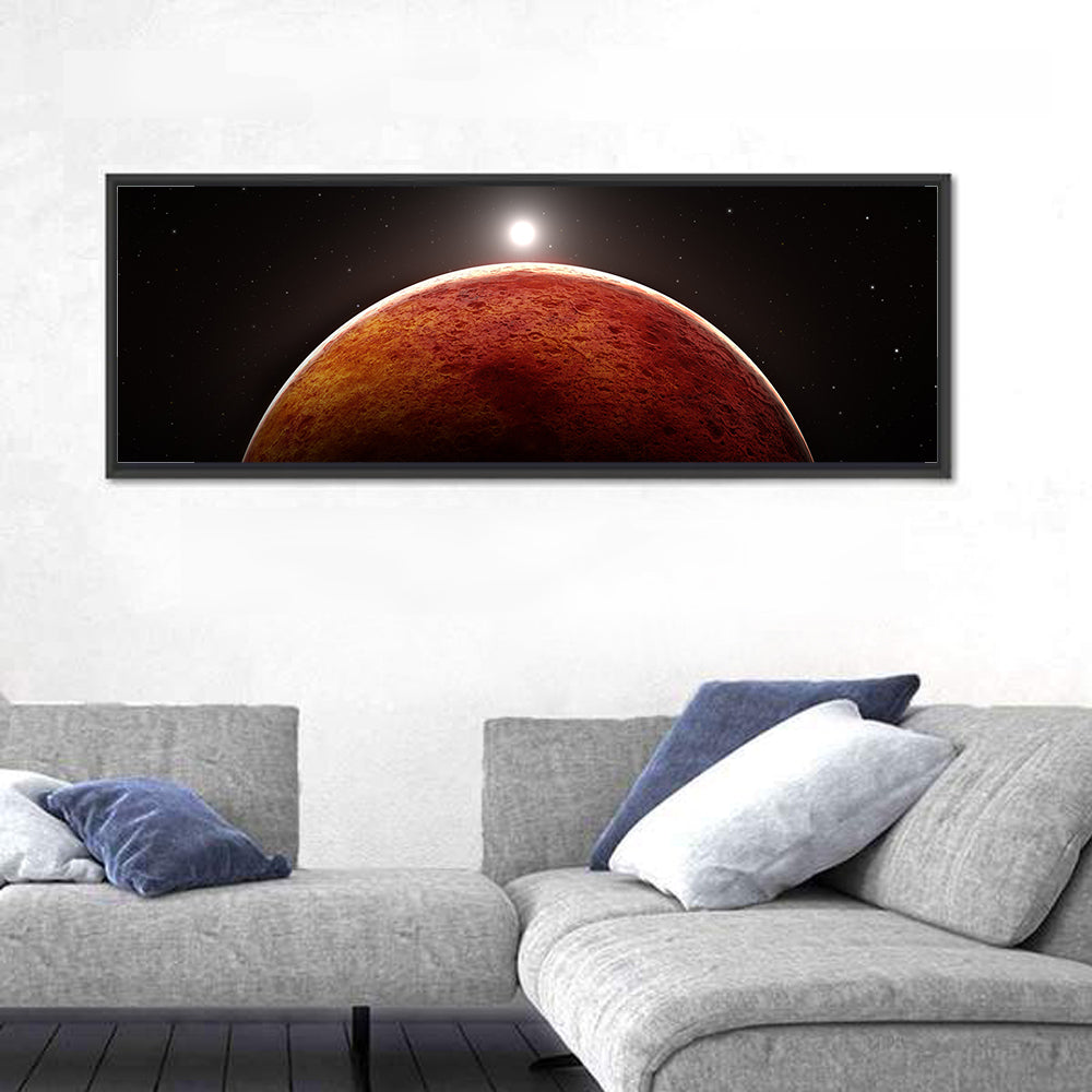 Mars with Moon Wall Art in a room, panoramic