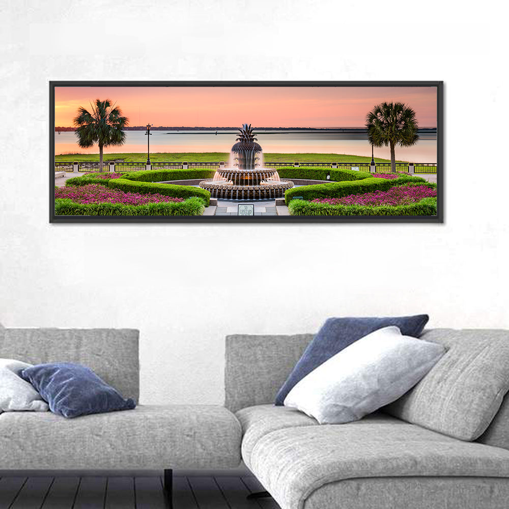 Charleston Pineapple Fountain at Sunset Wall Art