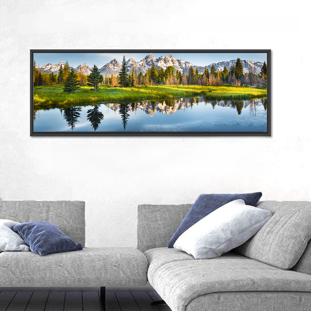 Grand Teton National Park Wall Art in a room, panoramic