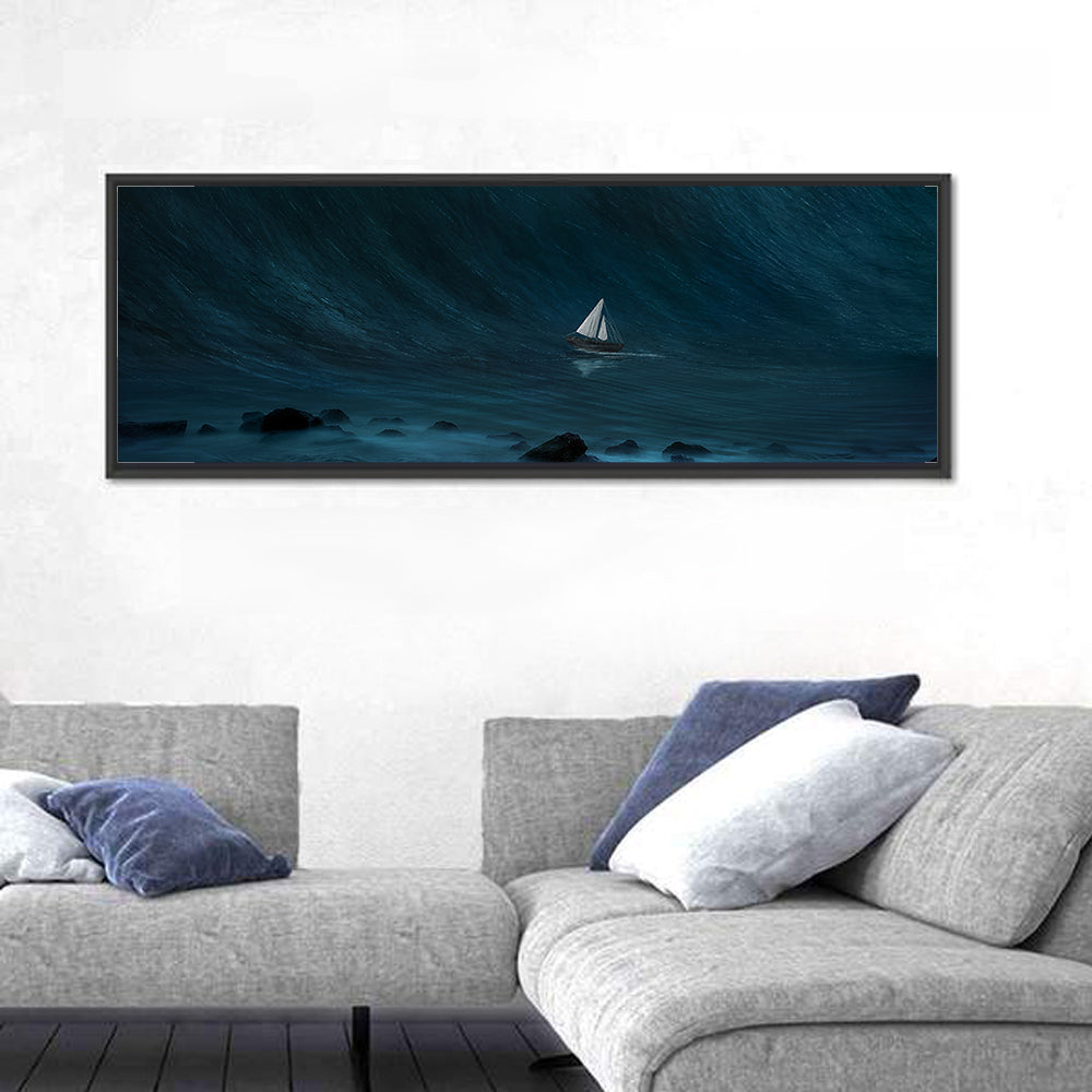 Sailboat Against Giant Wave Wall Art