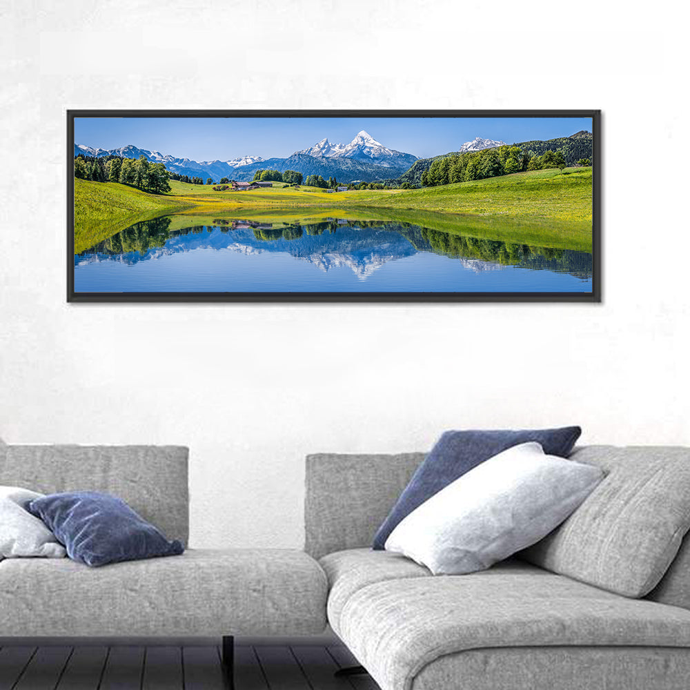 Watzmann Reflection, Berchtesgaden Wall Art in a room, panoramic