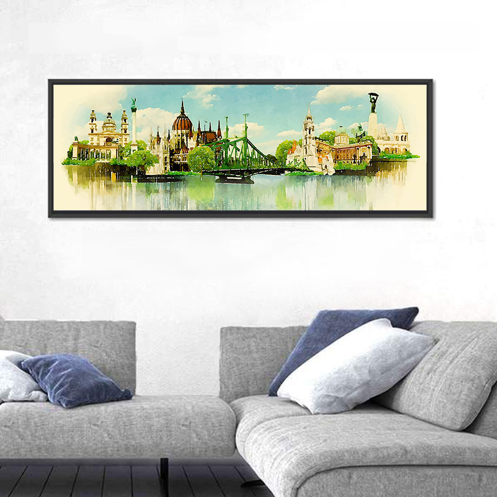 Budapest Riverfront Watercolor Wall Art
