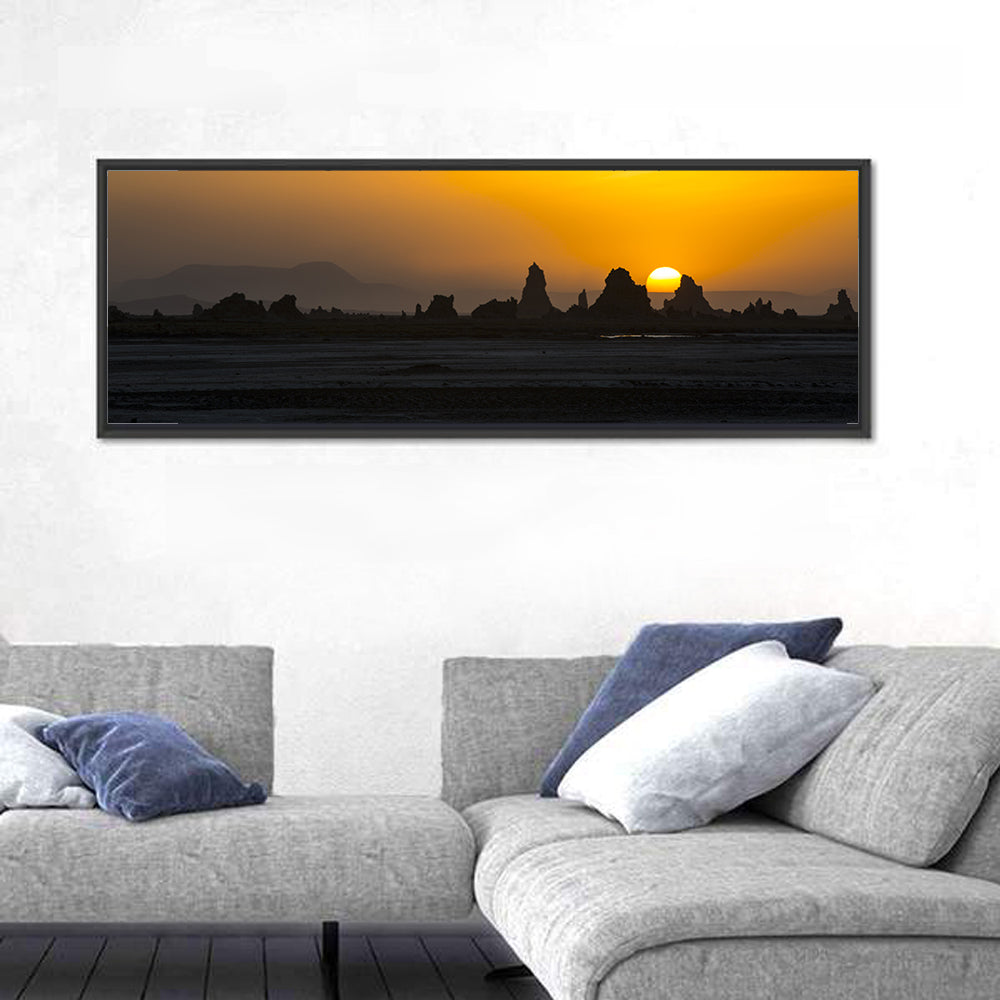Sunset Over Lac Abbe Wall Art in a room, panoramic