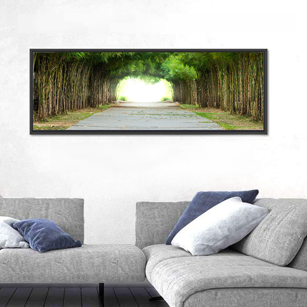 Kyoto Bamboo Canopy Walkway Wall Art in a room, panoramic