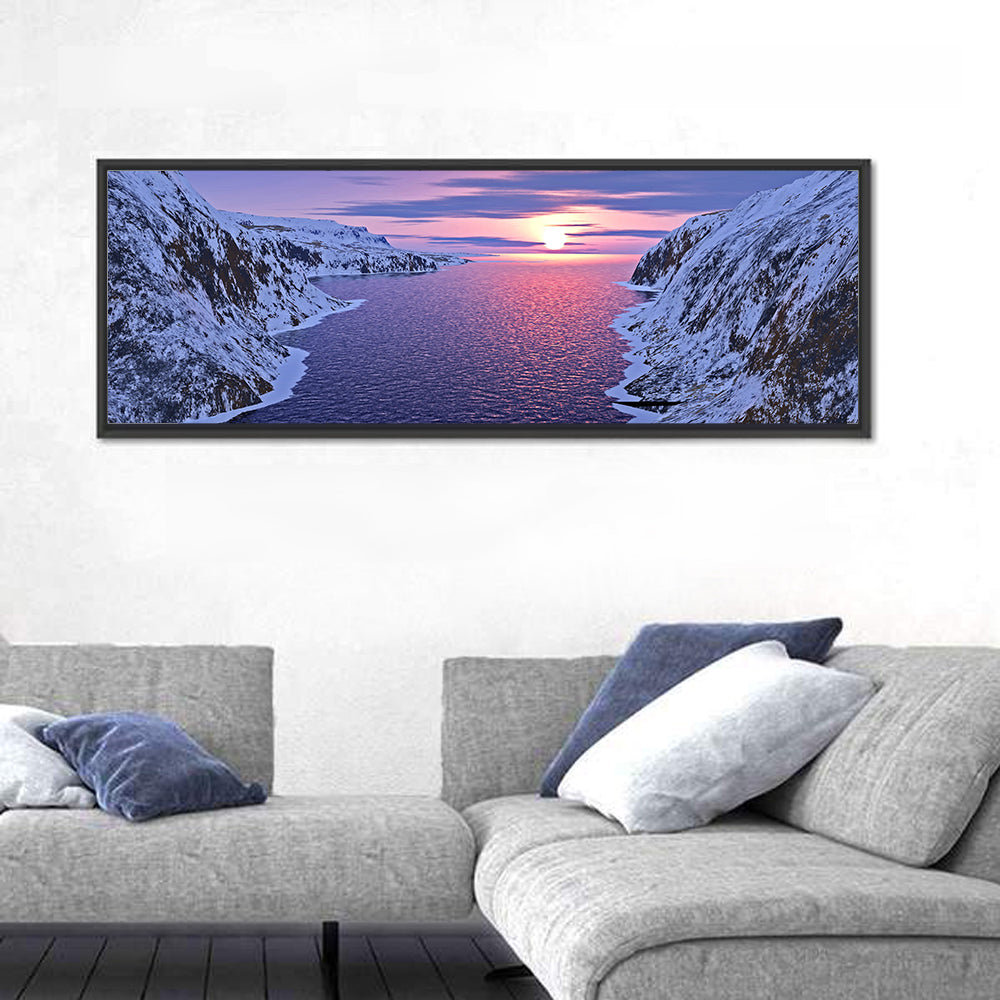 Snow-capped Mountain Fjord Sunset Wall Art
