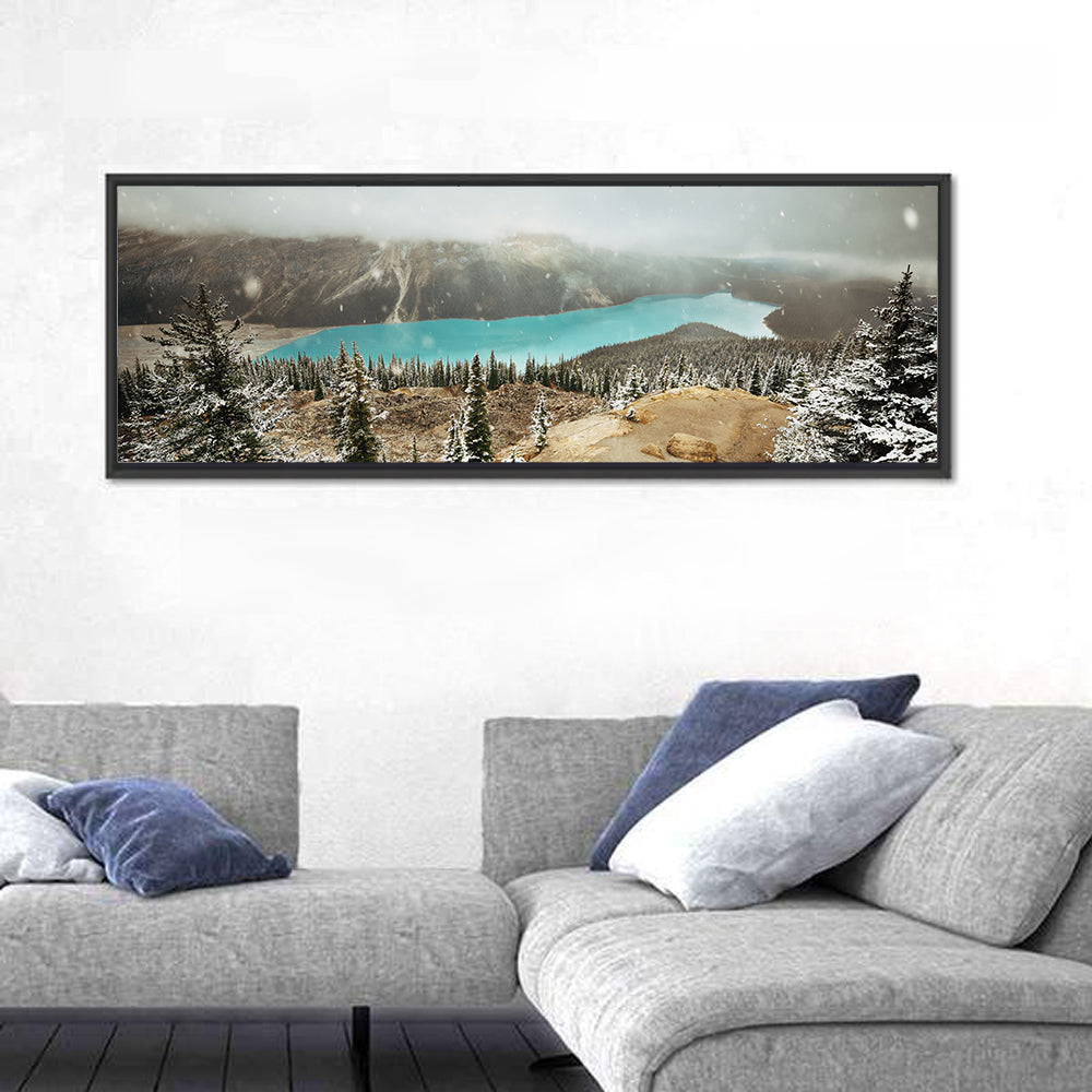 Peyto Lake in Winter Wall Art in a room, panoramic