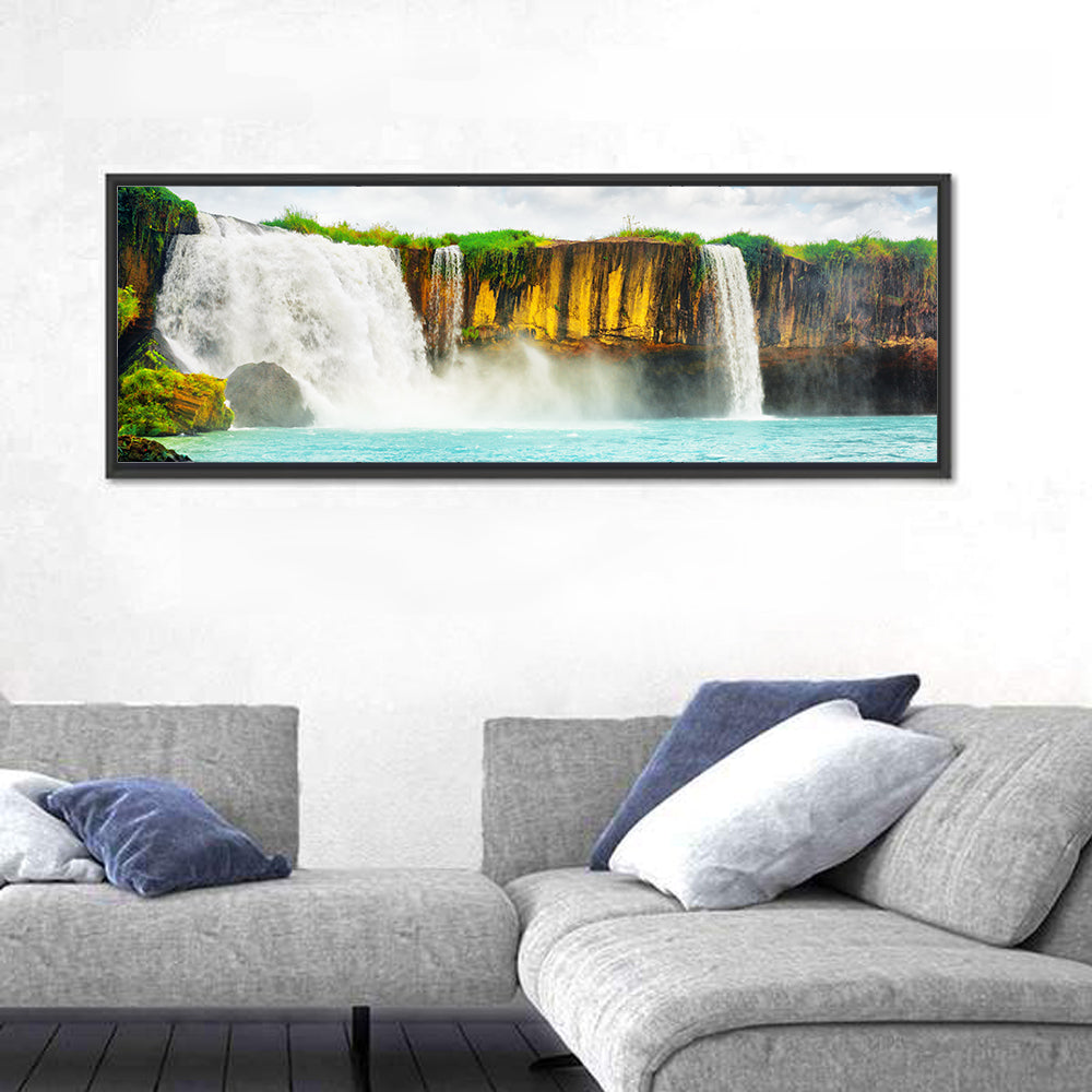 Dray Nur Waterfall Wall Art in a room, panoramic