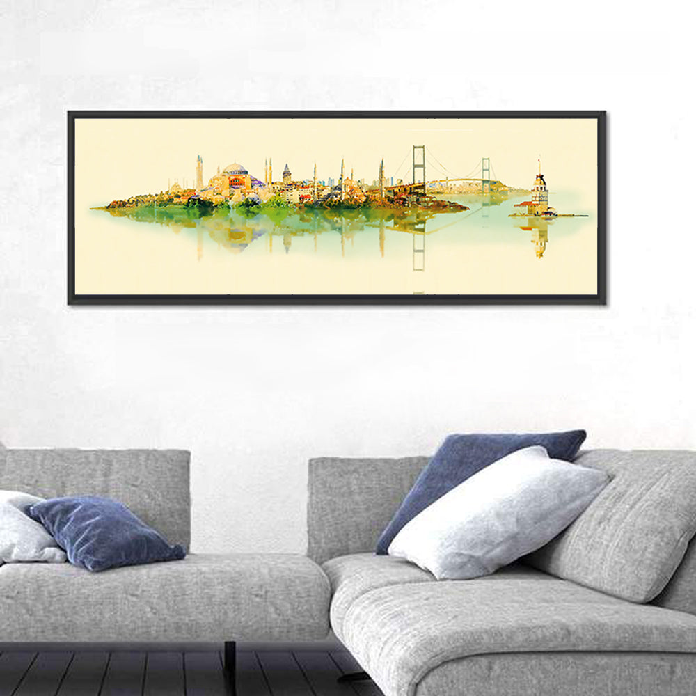 Istanbul Bosphorus Watercolor Skyline Wall Art
