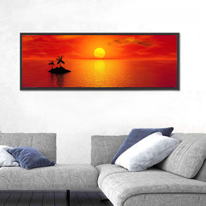 Small Island With Coconut Trees Sunset Wall Art