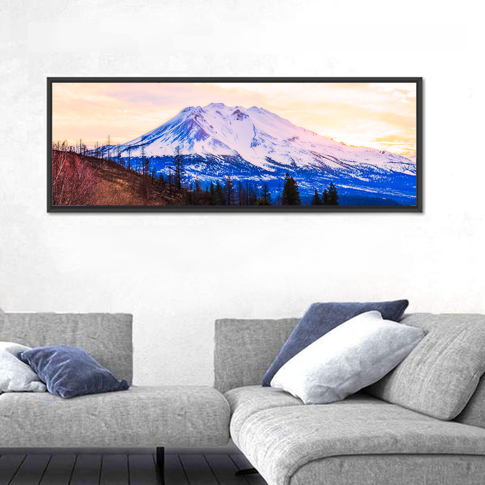 Sunset Over Mount Shesta Wall Art in a room, panoramic
