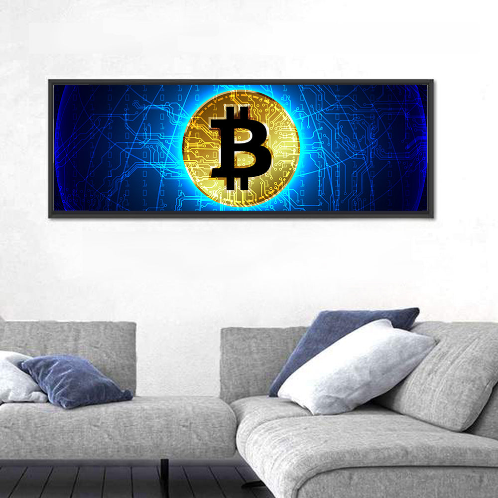 Golden Bitcoin Globe Wall Art